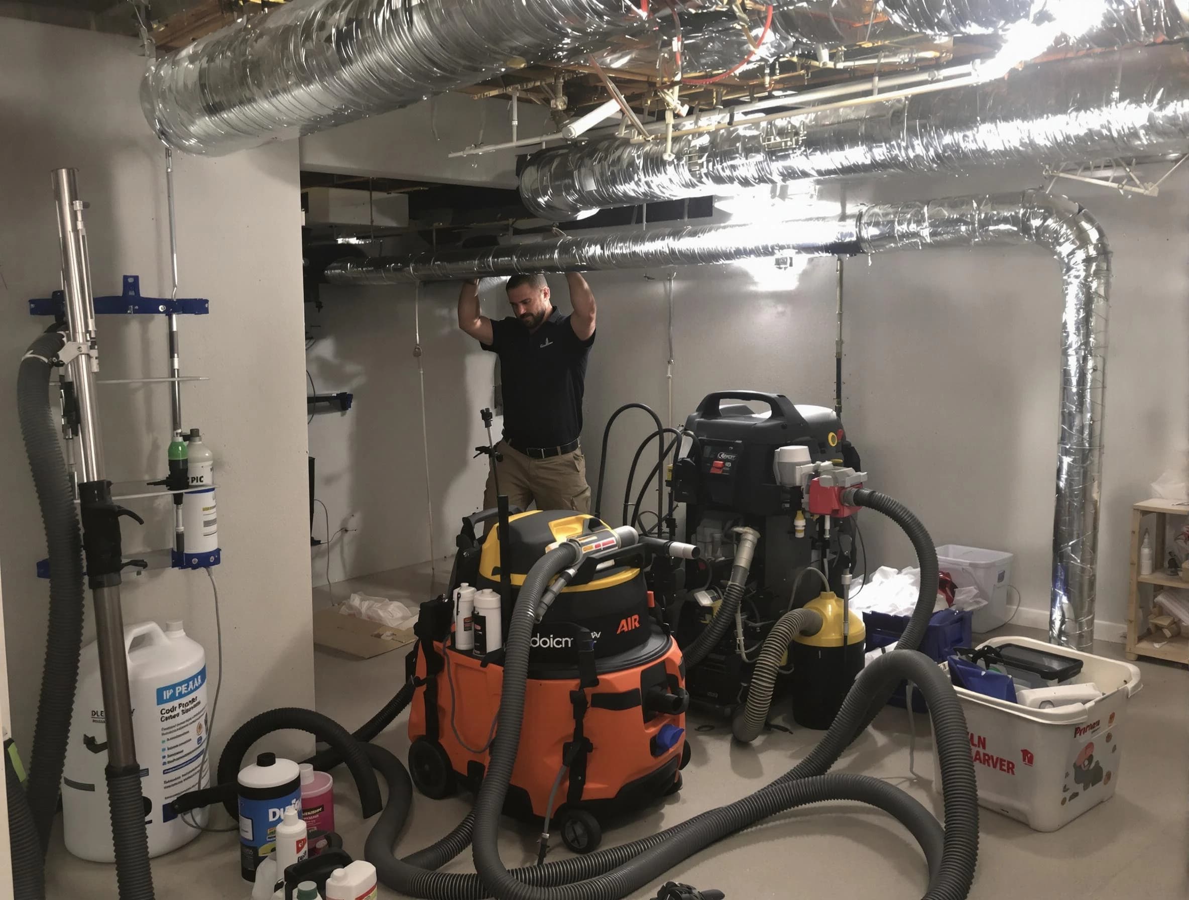 Villa Rica Air Duct Cleaning specialist performing professional mold removal from air ducts using safety equipment in Villa Rica
